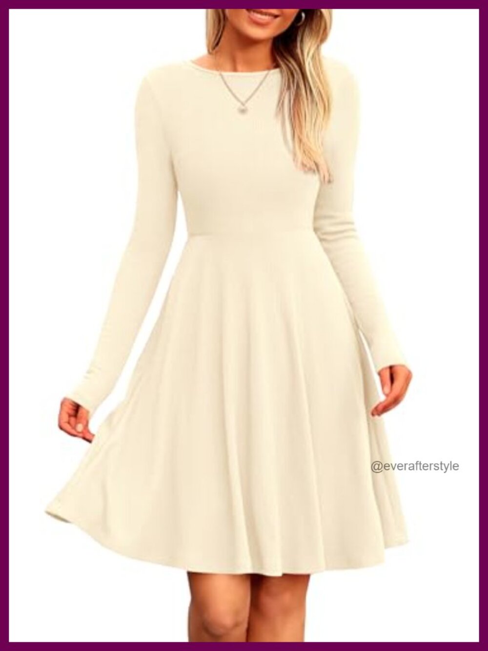 Women's Ribbed Knit Long Sleeve A-Line Mini Dress Crewneck Casual